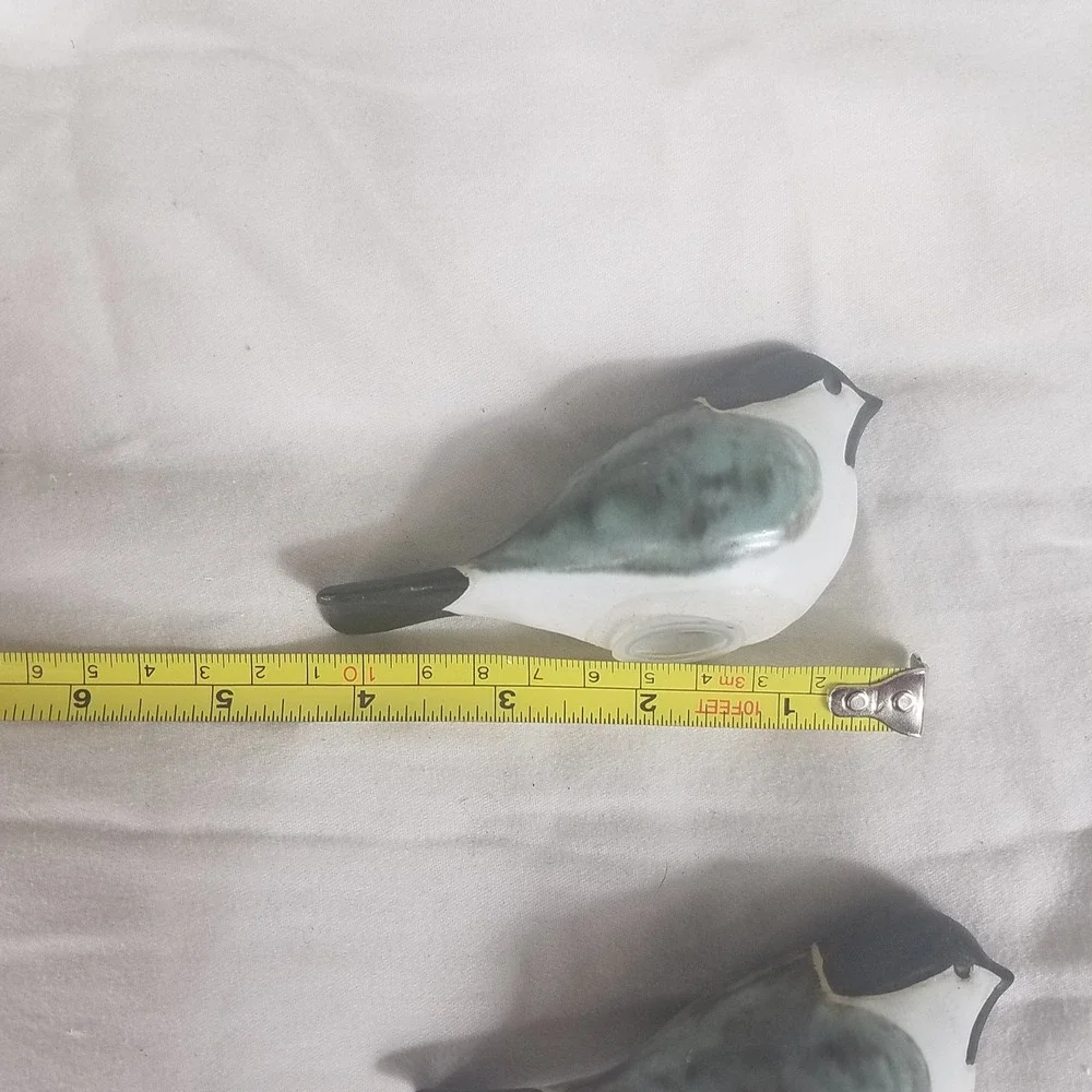 Chickadee Salt and Pepper Shakers Set Grey Green Excellent Ceramic Bird